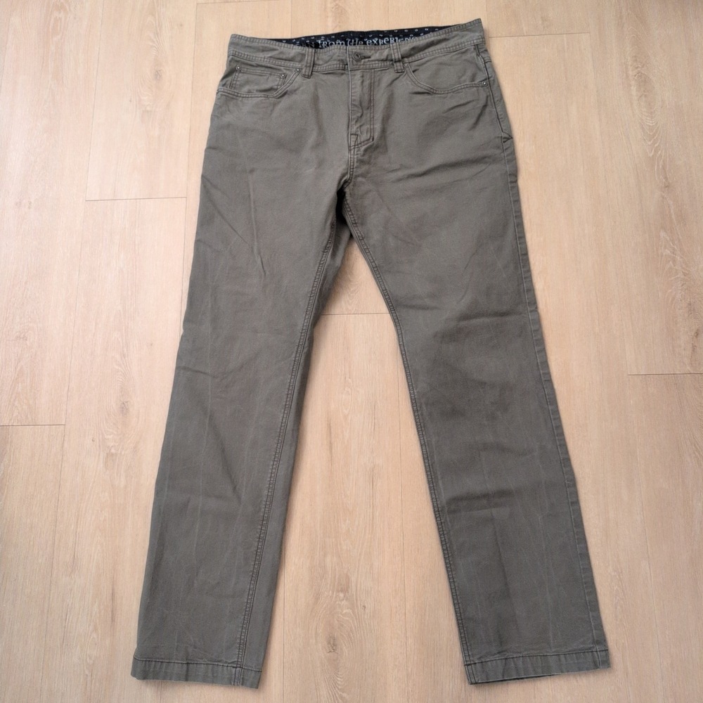Prana Zion Mens Size 36 Olive Green Straight Leg Hiking Outdoor Pants Canvas